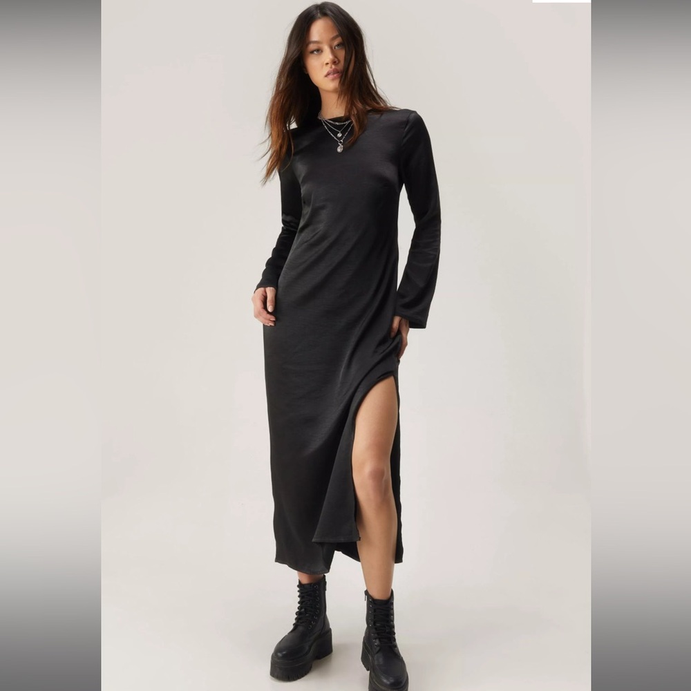 Nasty Gal Textured Satin Column Midi Dress